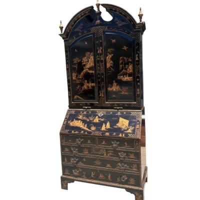 Burton Ching Ltd George II Style Burton Ching Black Gold Chinoiserie Secretary Desk Bookcase