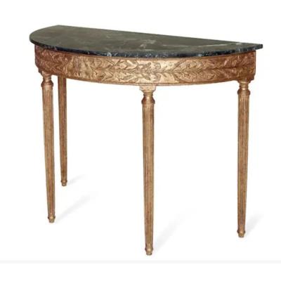  Burton Ching Ltd George III Style Giltwood Green Italian Marble Demilune Console Table