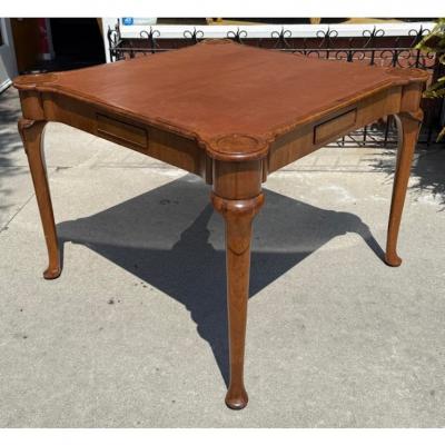  Burton Ching Ltd Queen Anne Style Burton Ching Burl Wood Game Table W Shagreen Leather Top