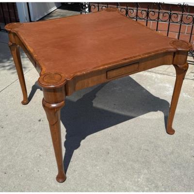  Burton Ching Ltd Queen Anne Style Burton Ching Burl Wood Game Table W Shagreen Leather Top