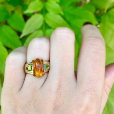  Bvlgari Bulgari BULGARI VINTAGE CITRINE AND PERIDOT 18K GOLD RING CIRCA 1980S