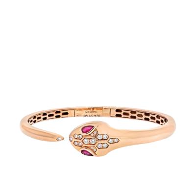  Bvlgari Bulgari BVLGARI 18K ROSE GOLD SERPENTI PETITE DIAMOND SNAKE BANGLE BRACELET