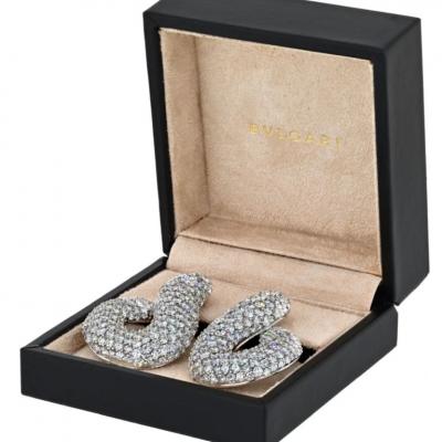  Bvlgari Bulgari BVLGARI 18K WHITE GOLD 45 CARAT PAVE ROUND CUT DIAMOND TWIST EARRINGS