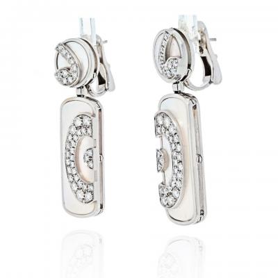  Bvlgari Bulgari BVLGARI 18K WHITE GOLD ILLUSION MOTHER OF PEARL AND DIAMOND DANGLING EARRINGS