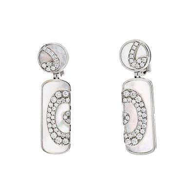  Bvlgari Bulgari BVLGARI 18K WHITE GOLD ILLUSION MOTHER OF PEARL AND DIAMOND DANGLING EARRINGS