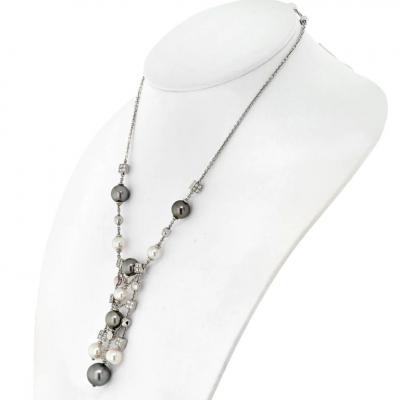  Bvlgari Bulgari BVLGARI 18K WHITE GOLD LUCEA DIAMOND AND PEARL NECKLACE