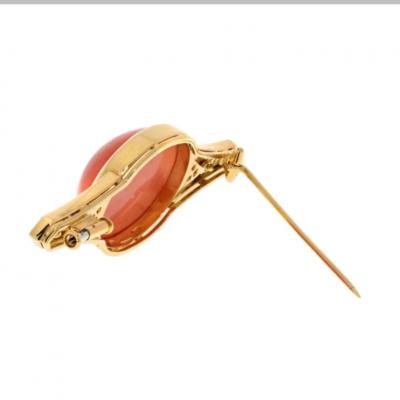  Bvlgari Bulgari BVLGARI 18K YELLOW GOLD CORAL BLACK ENAMEL AND DIAMOND BROOCH