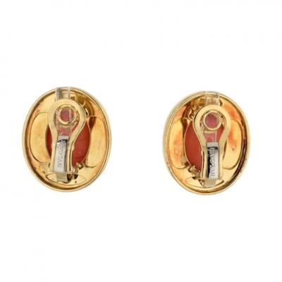  Bvlgari Bulgari BVLGARI 18K YELLOW GOLD CORAL BLACK ENAMEL ONYX EARRINGS