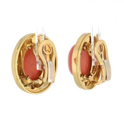  Bvlgari Bulgari BVLGARI 18K YELLOW GOLD CORAL BLACK ENAMEL ONYX EARRINGS