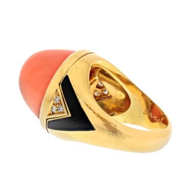  Bvlgari Bulgari BVLGARI 18K YELLOW GOLD CORAL PYRAMID BLACK ENAMEL DETAILS RING