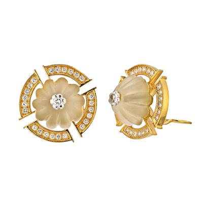  Bvlgari Bulgari BVLGARI 18K YELLOW GOLD ROCK CRYSTAL LARGE CLIP ON DIAMOND EARRINGS