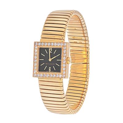  Bvlgari Bulgari BVLGARI 18K YELLOW GOLD SQ 22 2T QUADRATO TUBOGAS DIAMOND BEZEL WATCH