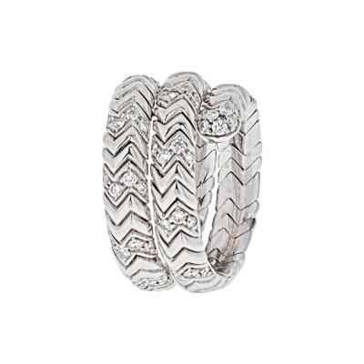 Bvlgari (Bulgari) - BVLGARI SIPGA 18K WHITE GOLD SPIGA DIAMOND WRAP RING