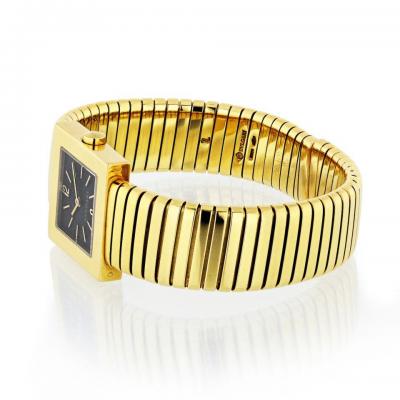  Bvlgari Bulgari BVLGARI TUBOGAS 18K YELLOW GOLD BLACK SQUARE DIAL VINTAGE WATCH