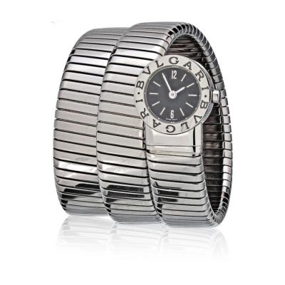  Bvlgari Bulgari BVLGARI TUBOGAS STAINLESS STEEL BB1A BLACK DIAL STICK HOUR MARKERS WATCH