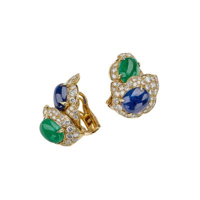  Bvlgari Bulgari Bulgari Emerald and Sapphire Clip Earrings