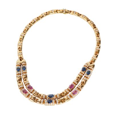  Bvlgari Bulgari Bulgari Prestige Diamond Sapphire Necklace in 18K Yellow Gold 7 60 CTW