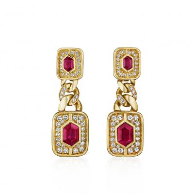  Bvlgari Bulgari Bulgari Ruby and Diamond Chain Link Pendant Earrings
