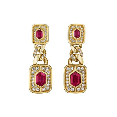  Bvlgari Bulgari Bulgari Ruby and Diamond Chain Link Pendant Earrings