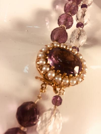  Bvlgari Bulgari Bulgari Style Amethyst Rock Crystal Necklace Ornate Amethyst Pearl Clasp