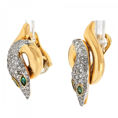 Bvlgari Bulgari Bvlgari 18K Rose Gold Serpent Diamond And Emerald Earrings