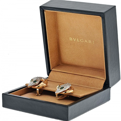 Bvlgari Bulgari Bvlgari 18K Rose Gold Serpent Diamond And Emerald Earrings