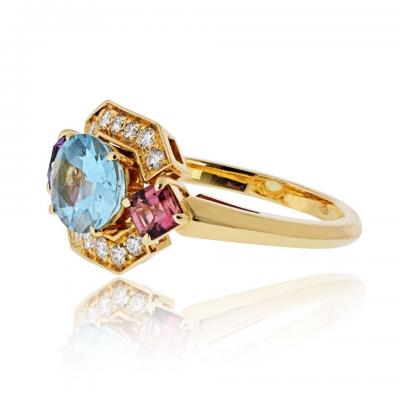  Bvlgari Bulgari Bvlgari 18K Yellow Gold Allegra Aquamarine Amethyst Pink Tourmaline Ring