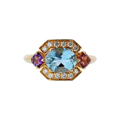  Bvlgari Bulgari Bvlgari 18K Yellow Gold Allegra Aquamarine Amethyst Pink Tourmaline Ring