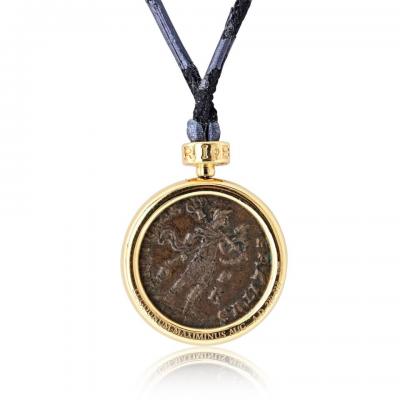  Bvlgari Bulgari Bvlgari 18K Yellow Gold Coin Pendant on Leather Cord with Gold Rondelles