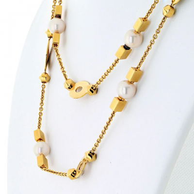  Bvlgari Bulgari Bvlgari 18K Yellow Gold Lycea Pearl Chain 33 Inches Long Necklace