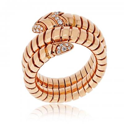  Bvlgari Bulgari Bvlgari Serpenti 18K Rose Gold Diamond Serpenti Tubogas Size L Ring