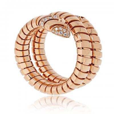  Bvlgari Bulgari Bvlgari Serpenti 18K Rose Gold Diamond Serpenti Tubogas Size L Ring