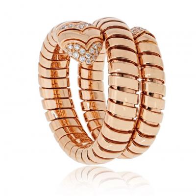  Bvlgari Bulgari Bvlgari Serpenti 18K Rose Gold Diamond Serpenti Tubogas Size L Ring