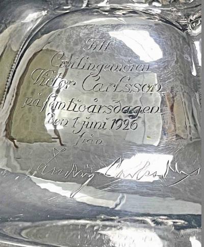  C G Hallberg Grapes Crested Birds Amazing Art Deco Sterling Silver Champagne Urn Sweden