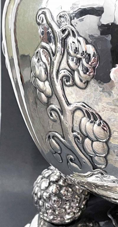  C G Hallberg Grapes Crested Birds Amazing Art Deco Sterling Silver Champagne Urn Sweden