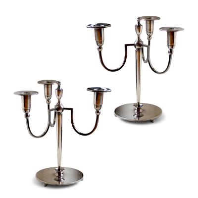  C G Hallberg Pair of Silvered Candle Holders by Elis Bergh Carl Gustave Hallberg