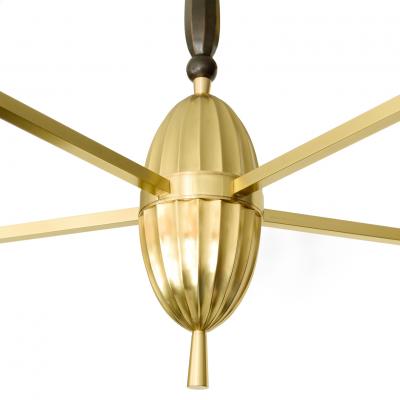 C G Hallberg SWEDISH ART DECO BRASS FIVE ARM CHANDELIER WITH OVOID FORM