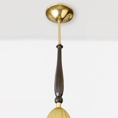  C G Hallberg SWEDISH ART DECO BRASS FIVE ARM CHANDELIER WITH OVOID FORM