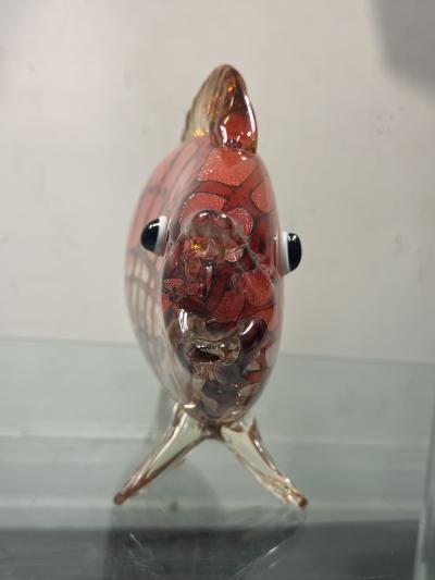  C R C Murano MID CENTURY VIBRANT RED AND GOLD STRIPED MURANO GLASS FISH