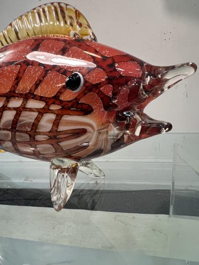  C R C Murano MID CENTURY VIBRANT RED AND GOLD STRIPED MURANO GLASS FISH
