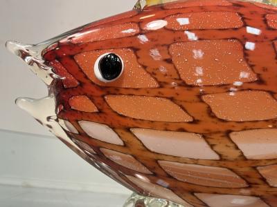  C R C Murano MID CENTURY VIBRANT RED AND GOLD STRIPED MURANO GLASS FISH