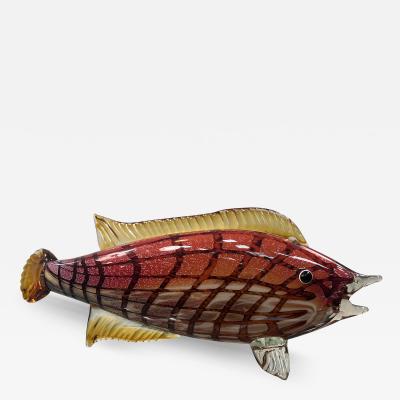  C R C Murano MID CENTURY VIBRANT RED AND GOLD STRIPED MURANO GLASS FISH
