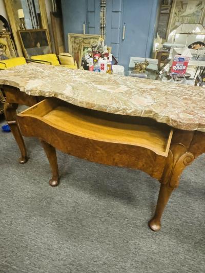  C Smith Son FRENCH ART NOUVEAU SIX CABRIOLE LEG CARVED WOOD AND MARBLE CONSOLE