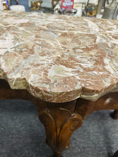  C Smith Son FRENCH ART NOUVEAU SIX CABRIOLE LEG CARVED WOOD AND MARBLE CONSOLE