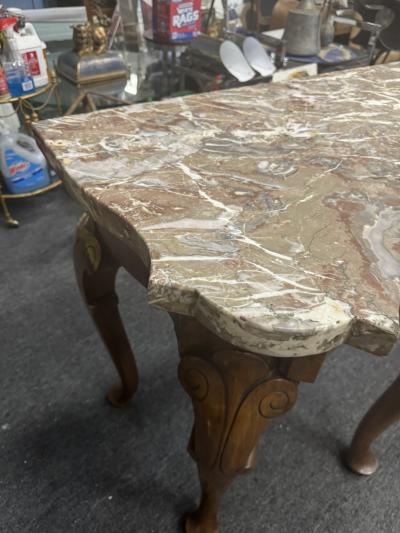  C Smith Son FRENCH ART NOUVEAU SIX CABRIOLE LEG CARVED WOOD AND MARBLE CONSOLE