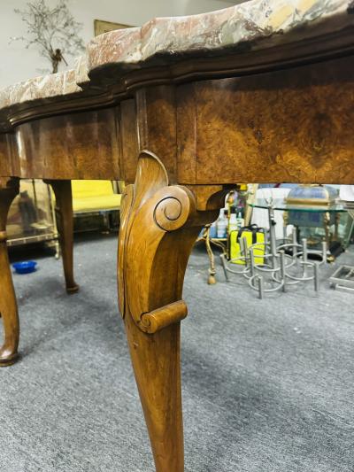  C Smith Son FRENCH ART NOUVEAU SIX CABRIOLE LEG CARVED WOOD AND MARBLE CONSOLE