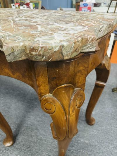  C Smith Son FRENCH ART NOUVEAU SIX CABRIOLE LEG CARVED WOOD AND MARBLE CONSOLE