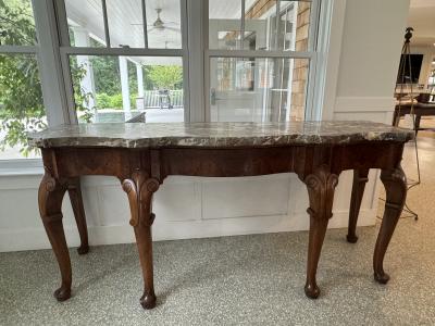  C Smith Son FRENCH ART NOUVEAU SIX CABRIOLE LEG CARVED WOOD AND MARBLE CONSOLE