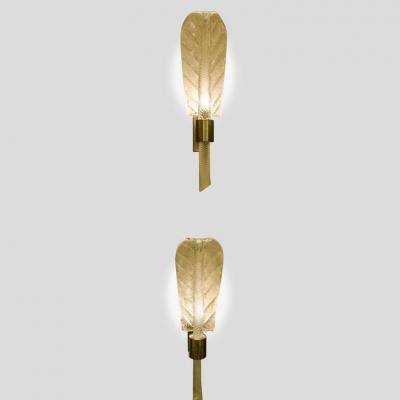  CARLO FUGA PAIR OF HAND BLOWN LARGE GLASS LEAF WALL LIGHTS BY CARLO FUGA