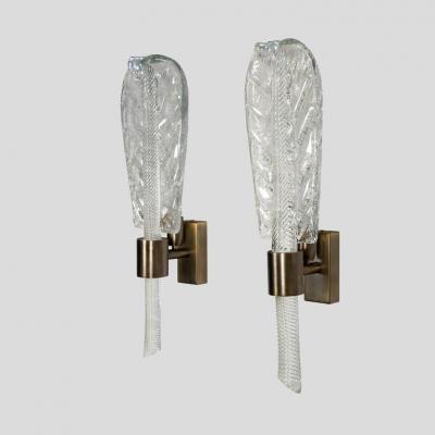  CARLO FUGA PAIR OF HAND BLOWN LARGE GLASS LEAF WALL LIGHTS BY CARLO FUGA